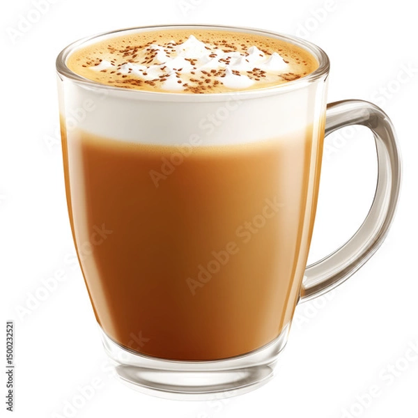 Fototapeta Delicious Coffee In Clear Glass Mug, Topped With Whipped Cream And Chocolate Sprinkles. Close Up Shot on transparent or white.