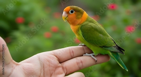 Obraz Lovebird Perched on a Hand
