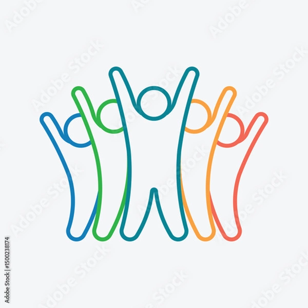 Obraz Multicolor Unity Team Five Figures Standing Together Symbol Icon