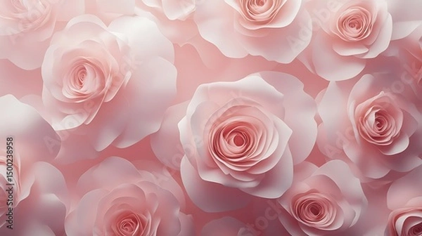 Fototapeta Digital illustration of multiple soft, blush pink roses arranged densely against a gradient background.