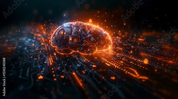 Fototapeta Futuristic Digital Brain with Circuitry and Fiber Optics