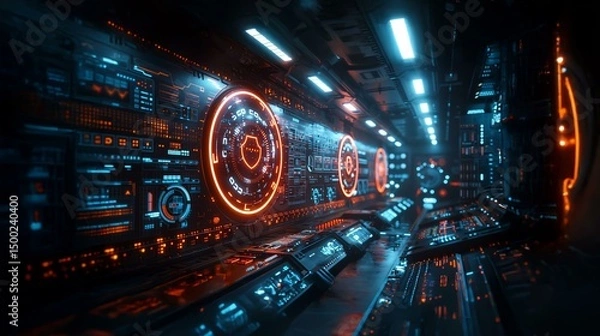 Fototapeta Modern Futuristic Digital Workspace Design