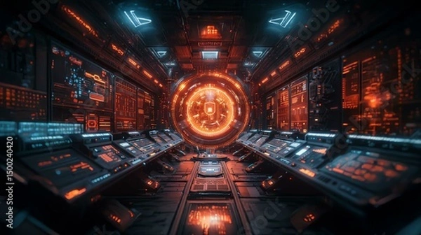 Fototapeta Modern Futuristic Digital Workspace Design