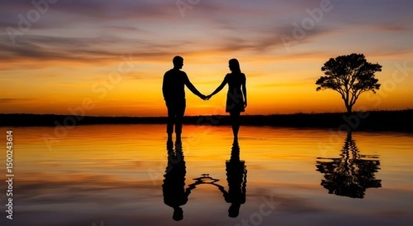 Obraz Romantic Sunset Silhouette of a Couple
