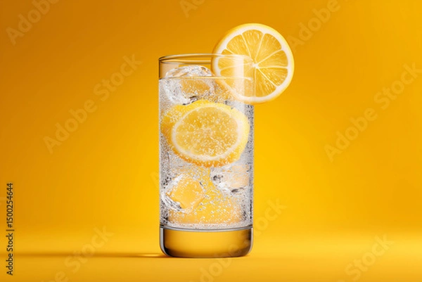Fototapeta Refreshing drink, ice and lemon
