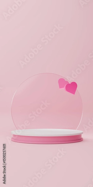 Fototapeta Lovely Hearts Display Product Showcase With Pink Background. Vertical view
