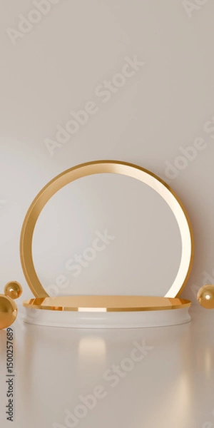 Fototapeta Golden Circle Stage Creates Elegant Product Display. Vertical view.