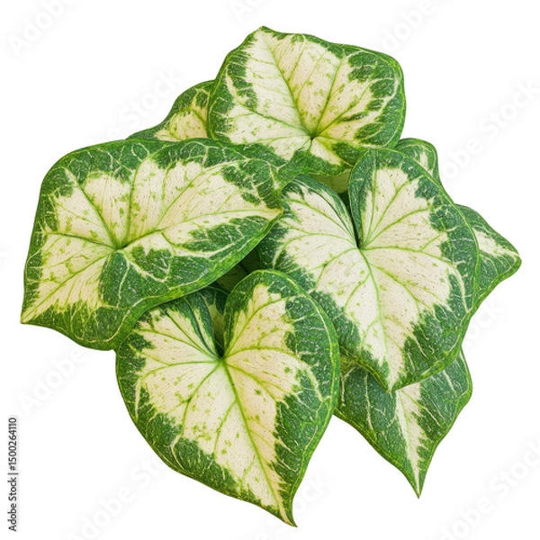 Fototapeta Caladium Bicolor Leaves With Green And White Pattern on transparent or white Background. Tropical Plant.