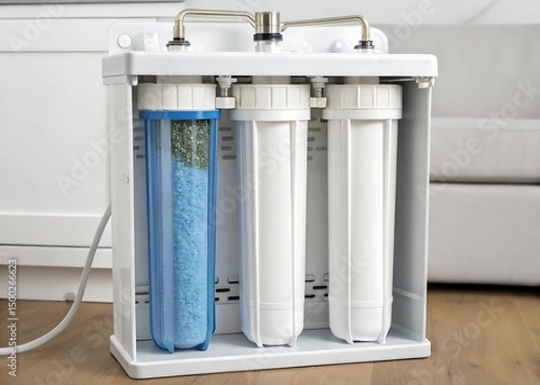 Fototapeta Modern Home Water Filtration System with Three Replacement Filters