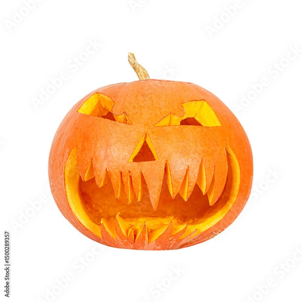Obraz Halloween Pumpkin with carved scary face. Isolated