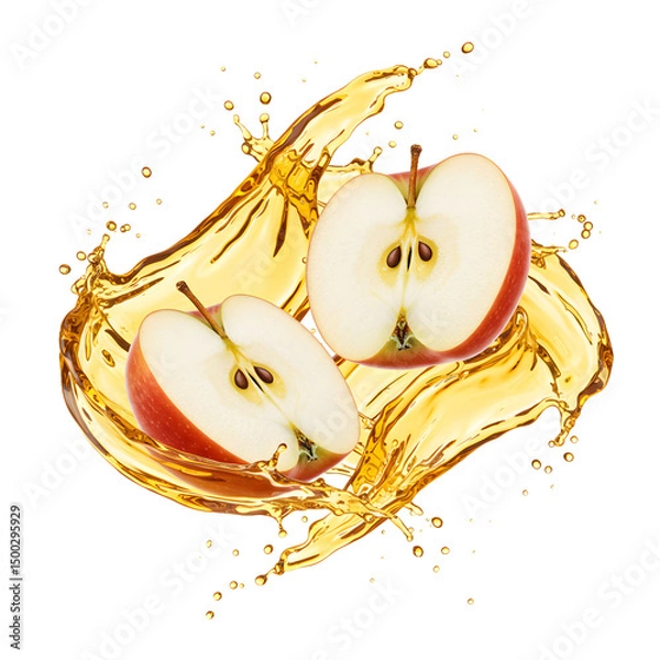 Fototapeta Crisp Red Apples with Dynamic Juice Splash Isolated on Transparent Background