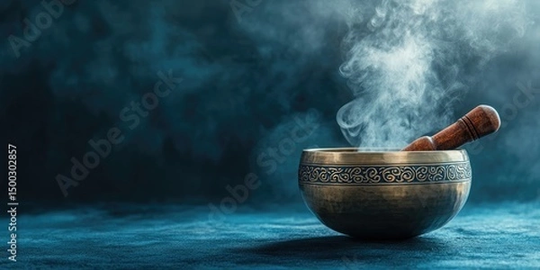 Fototapeta Bronze singing bowl with rising steam