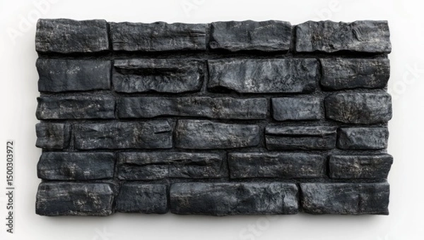 Fototapeta Dark gray stone panel, rectangular, with irregular, interlocking blocks