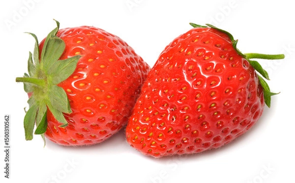 Fototapeta Two strawberries macro isolated on white background
