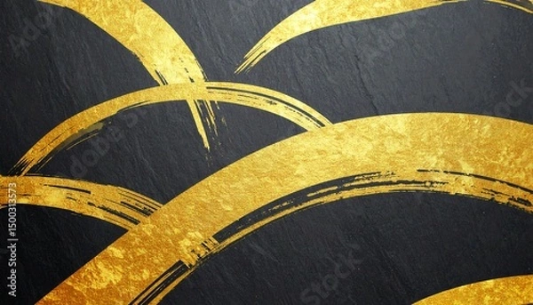 Fototapeta ゴージャスな黒とゴールドの背景素材, 曲線が輝くテクスチャ