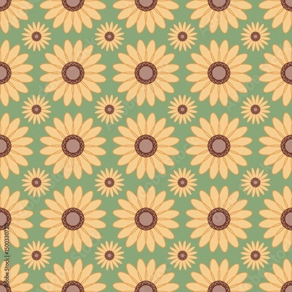 Fototapeta Cheerful sunflower motifs arranged in a seamless pastel-toned layout. A warm, inviting pattern perfect for spring-themed textiles, digital prints, or home decor.