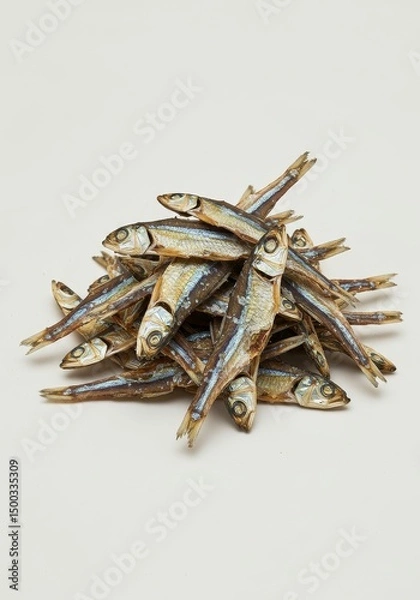 Fototapeta Photo Of Dried Fish Pile Isolated On White Background Texture Close Up