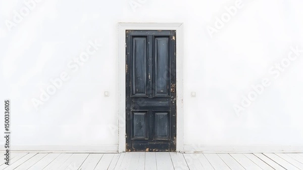 Fototapeta Old Dark Wooden Door White Wall Room Interior