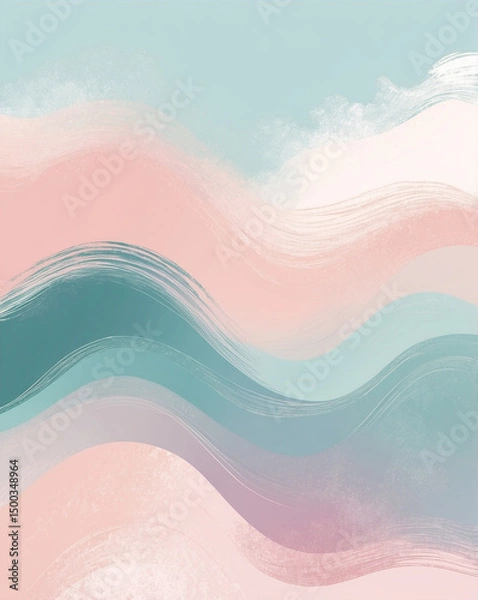 Obraz Pastel Waves: Abstract artwork with soft teal, pink, and lavender flowing in fluid lines.