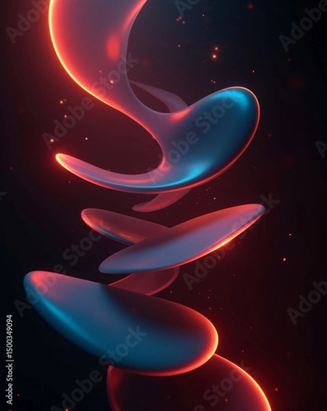 Obraz Abstract forms glow with vibrant red and blue hues, suspended in dark space.