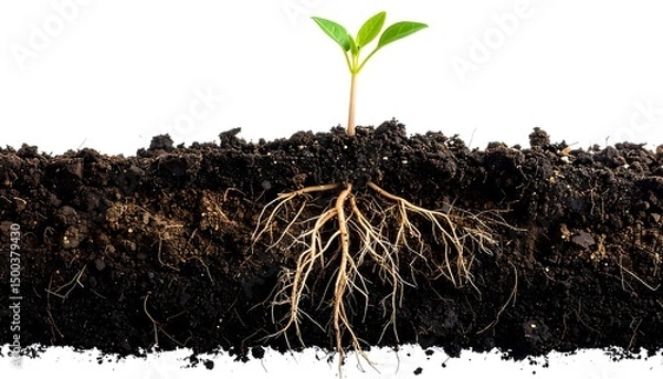 Obraz Seedling Roots in Soil.