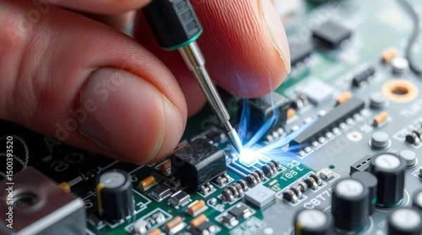 Fototapeta Small Electronic Component on Circuit Board High-Tech Precision