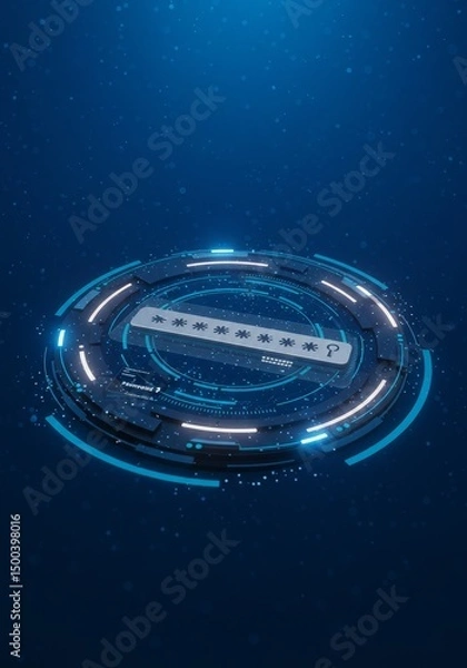 Fototapeta 3D Render Abstract Futuristic Tech Design Glowing Blue Circle with Data Elements