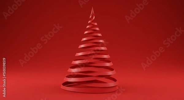 Fototapeta 3D Rendered Abstract Christmas Tree On Red Background Illustration