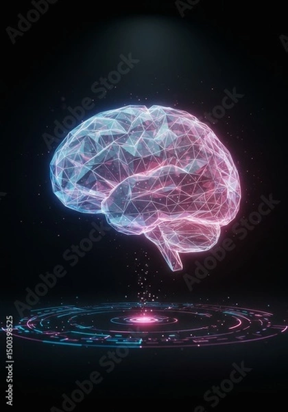 Fototapeta 3D Rendered Abstract Illustration Of A Glowing Cybernetic Brain On Dark Background