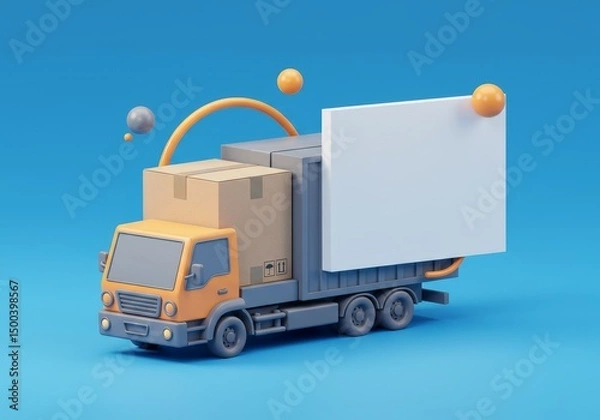 Fototapeta 3D Rendered Delivery Truck with Boxes on a Blue Background