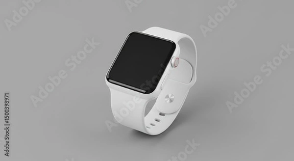 Fototapeta 3D Rendered White Smartwatch on a Grey Background with Black Screen