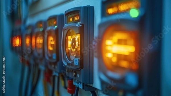 Obraz A photograph of smart meters in homes for energy monitoring, Renewable Energy, Connected and efficient