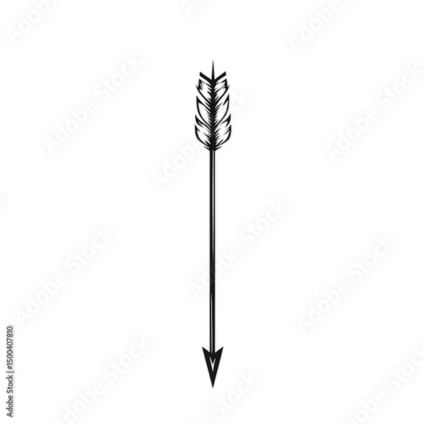 Fototapeta Minimal Arrow with Delicate Linework in Jet Black Isolated on Transparent Background