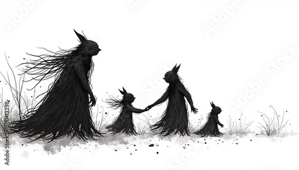 Obraz Winter fairy tale characters walking together in a whimsical landscape  