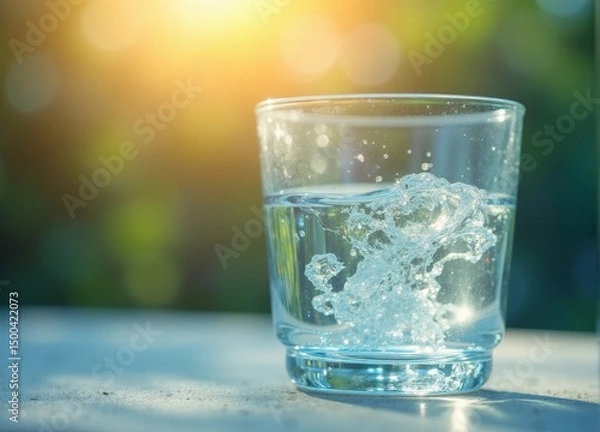 Obraz A glass of water with water splashing out of it.
