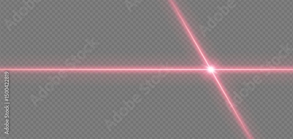Fototapeta Red laser beams on dark background. Futuristic neon light effects with glow, flare and streak. Abstract vector for sci fi, concert, scanner or technology themes. Isolated PNG overlay.