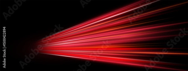 Fototapeta High speed red light trails on night road. Motion blur, neon glow and laser streaks create futuristic energy effect. Abstract vector background for cyber, race or tech themes.