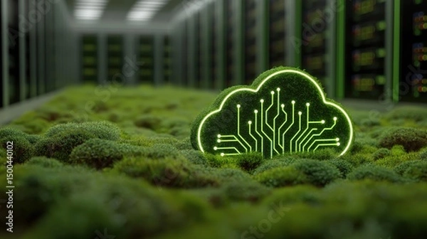 Obraz Green cloud computing server room concept
