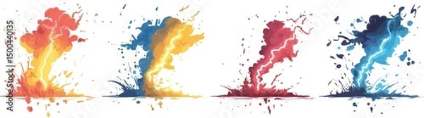 Fototapeta Four colorful bursts of energy with splashes