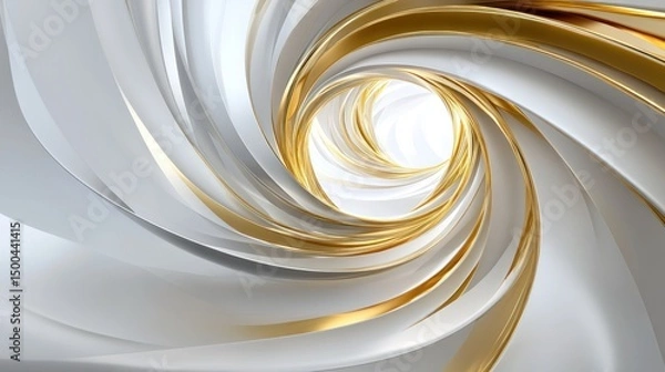 Fototapeta Elegant abstract design with swirling white and gold lines.