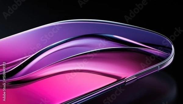 Obraz Close-up of a curved, transparent, vibrant pink and purple smartphone casing