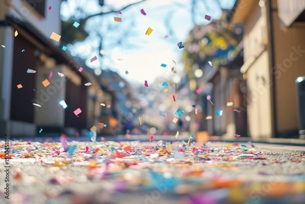 Obraz Colorful confetti raining down a street