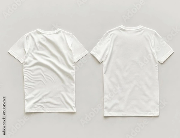 Obraz Two blank white t-shirts, back and front views, on light gray background