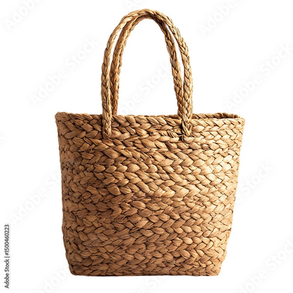 Fototapeta Natural Straw Tote Bag with Authentic Woven Text Isolated on Transparent Background
