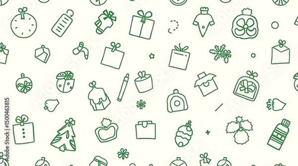 Obraz Christmas Pattern with Gift, Tree, Ornament, Snowflake