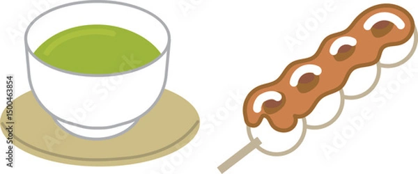 Obraz 日本のみたらし団子と緑茶のベクターイラスト