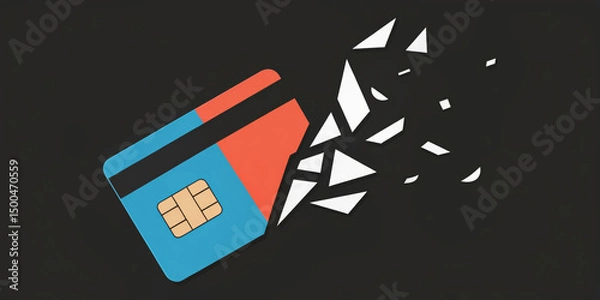 Fototapeta Great recession impact on credit card usage shown by broken card illustration on dark background