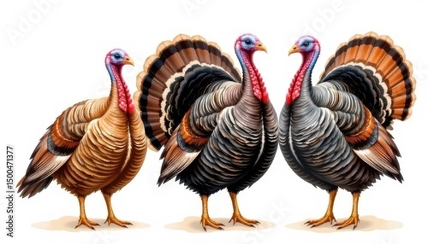 Fototapeta Turkey displaying colors and feathers outdoor farm setting animal photography natural habitat close-up view wildlife concept