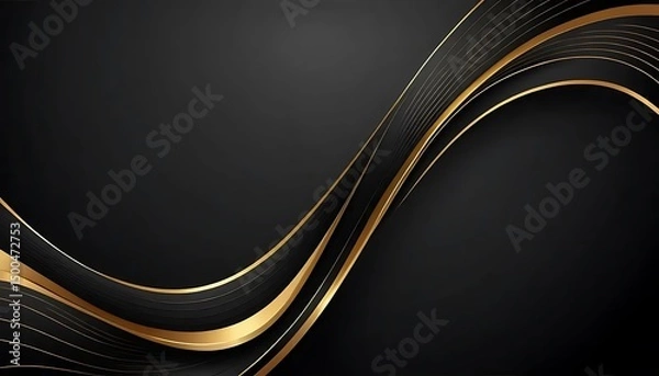 Fototapeta Elegant black background with golden flowing lines for luxurious designs