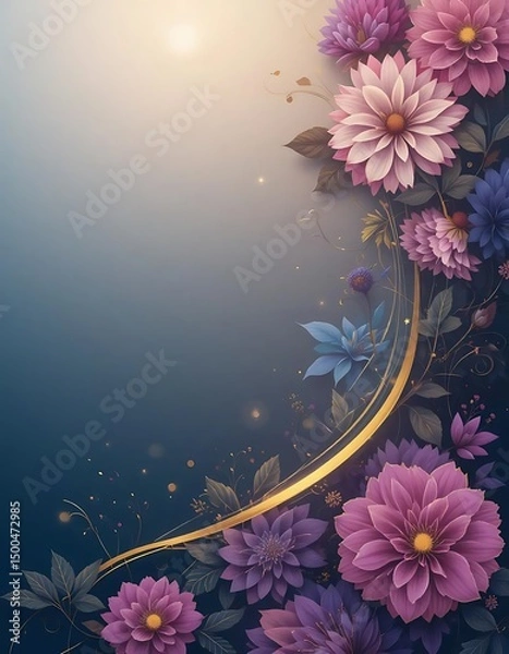Fototapeta Elegant Floral Arrangement with Gold Accents on a Gradient Background